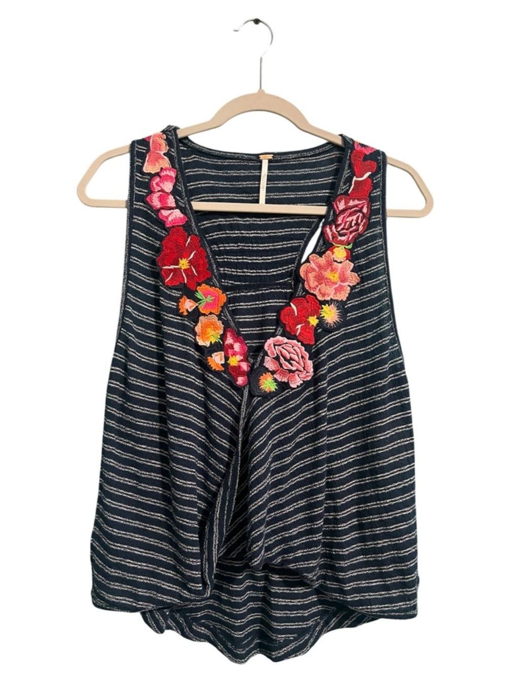 NWT Free People Floral Embroidered Top Sz. S  NEW Navy Blue
